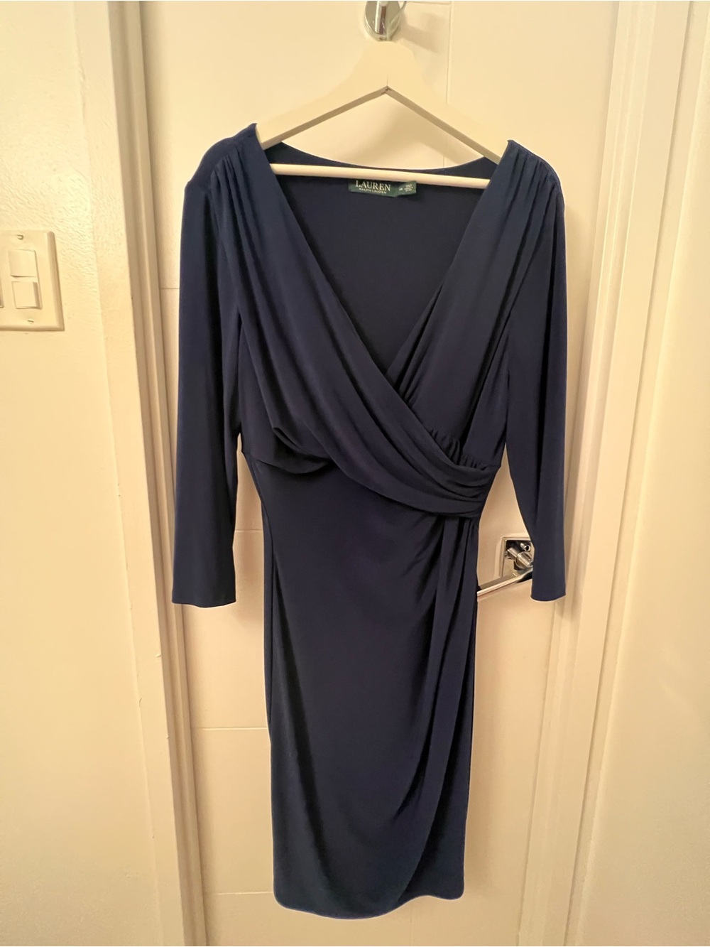 Ralph Lauren Navy Faux-Wrap Midi Dress